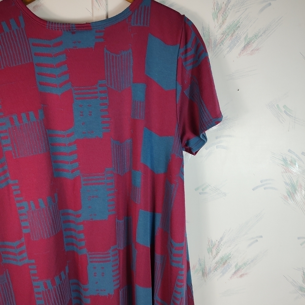 Lularoe Red Blue Checkered Print Midi Dress M - Picture 8 of 9